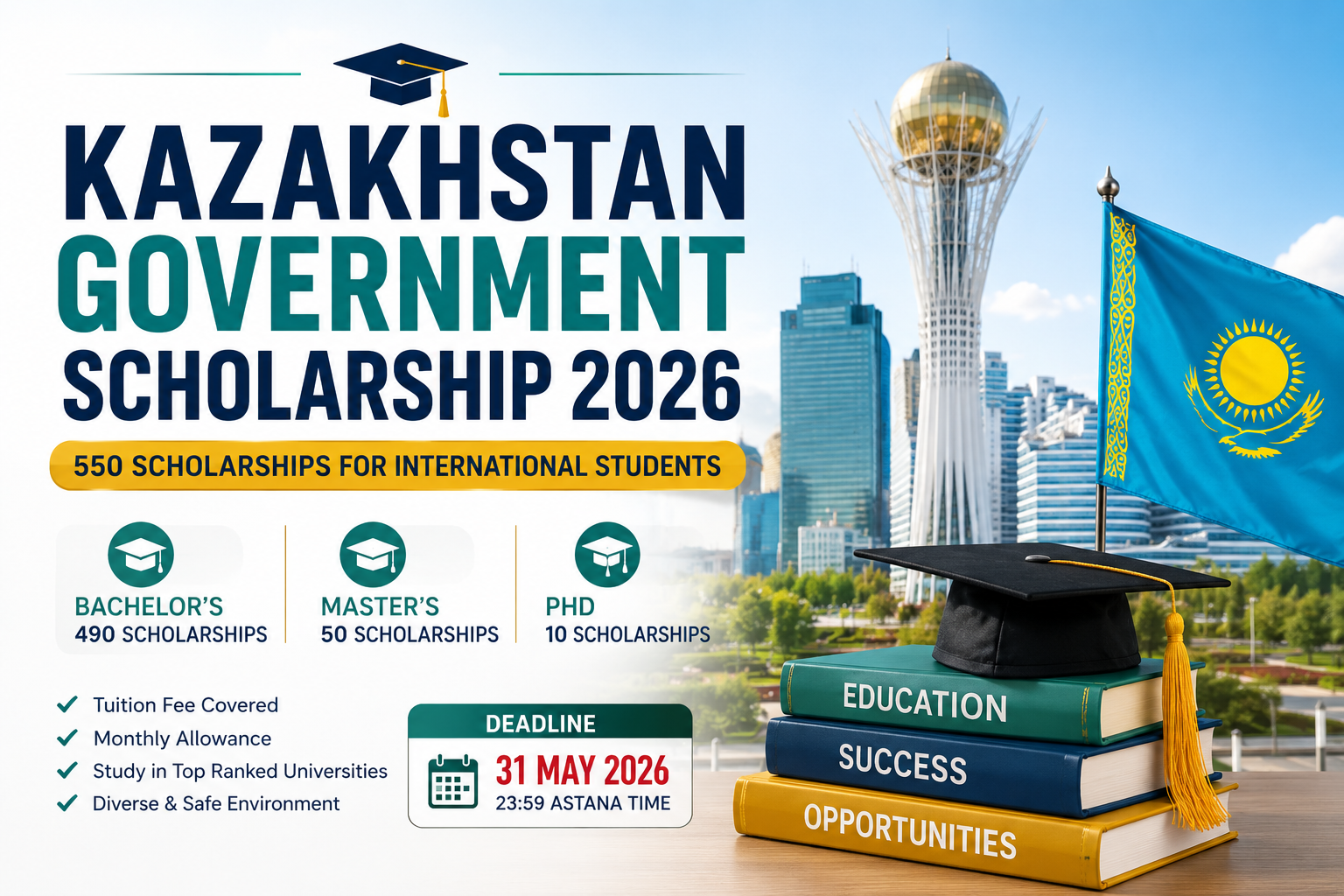 Kazakhstan Government Scholarship 2026 | 550 Funded Scholarships for International Students