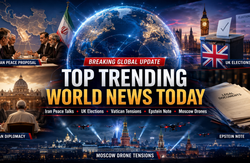 Top trending world news today covering Iran peace talks, UK elections, Vatican tensions, Epstein note and Moscow drone crisis
